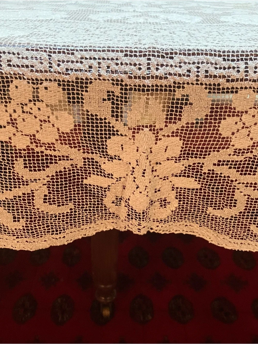 VTG Handmade Lace White TableCloth Rectangle Floral Maximalist Grannycore 64x80